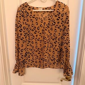 A New Day Tan Leopard Print Blouse